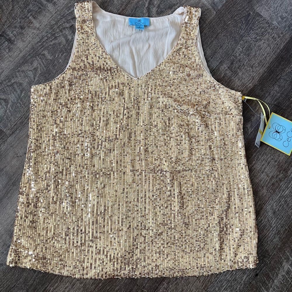 Cece V-Neck Sequin Lined Blouse- Size Medium‎